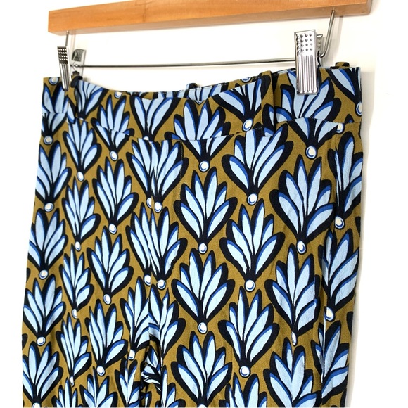 Zara Wide Leg Pants Blue Brown Leaf Print Size Small Lightweight Flowy - Picture 3 of 12